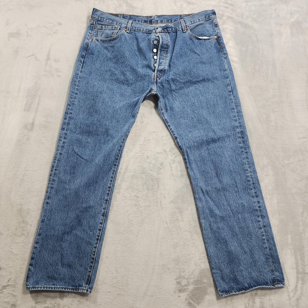 Levi's 501 Jeans Mens 42x32 Blue Medium Wash Button Fly Straight Denim Casual